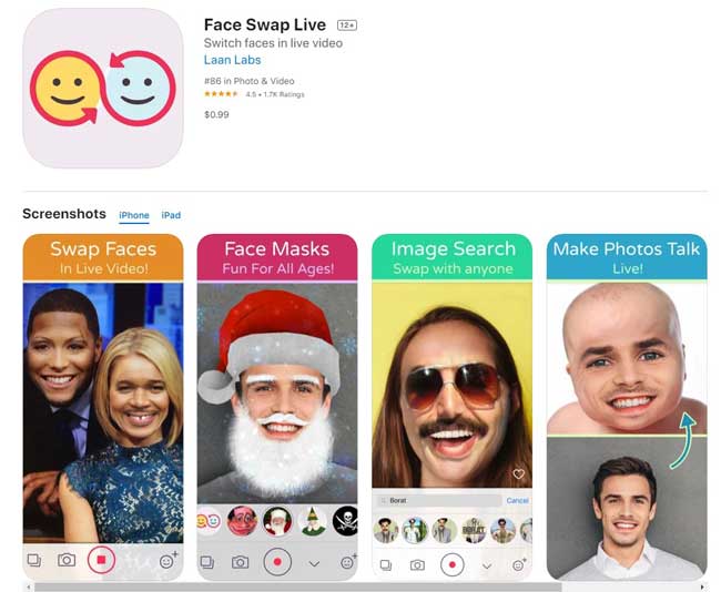 face swap live user interface