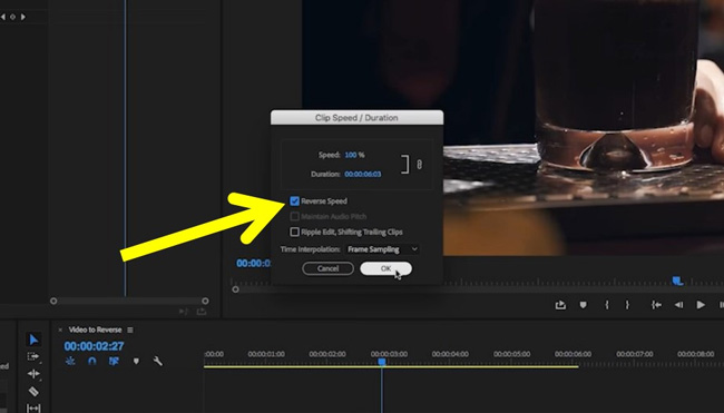 how to play a video in rverse on premiere pro