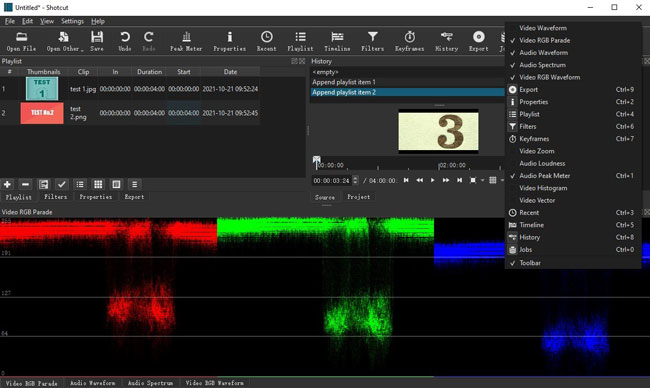 shotcut video editor audio and video waveform