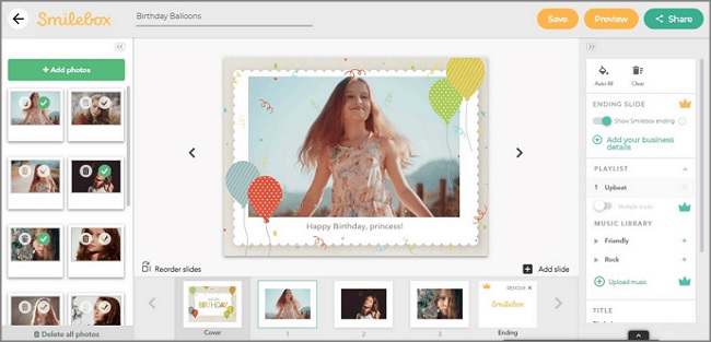smilebox online slideshow maker interface