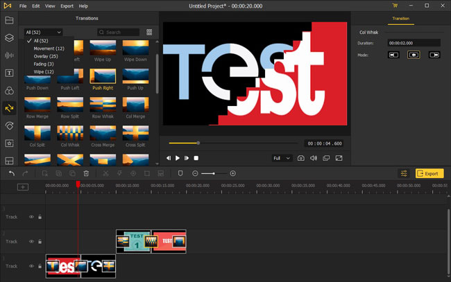 transitions acemovi video editor