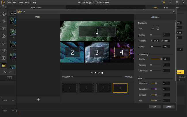 split screen on acemovi video editor