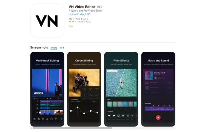 vn facebook video editor app interface