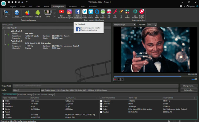 vsdc facebook video editor interface