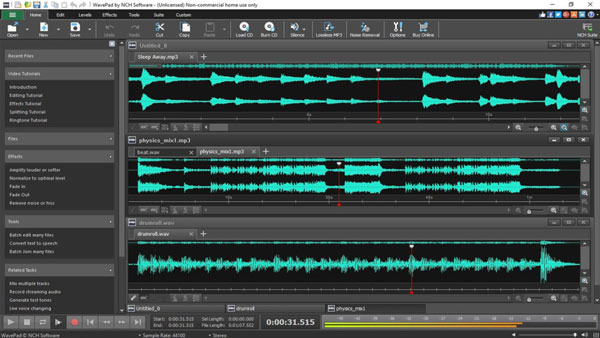 wavepad audio mixer tool interface