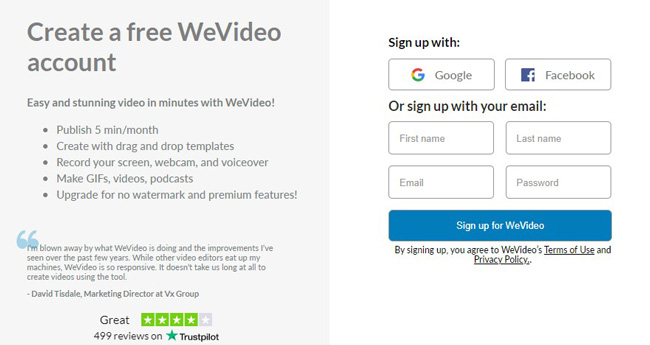 wevideo sign up