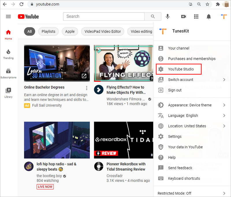 youtube studio website