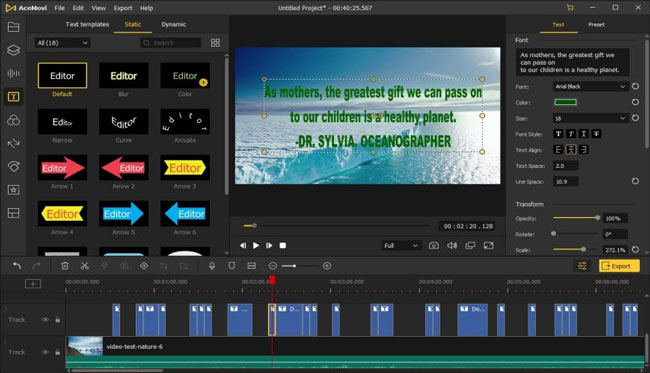 how to add text in acemovi video editor