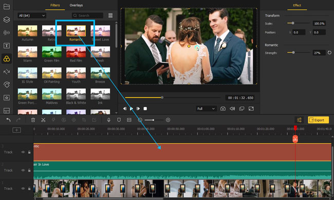 add filter to wedding slideshow