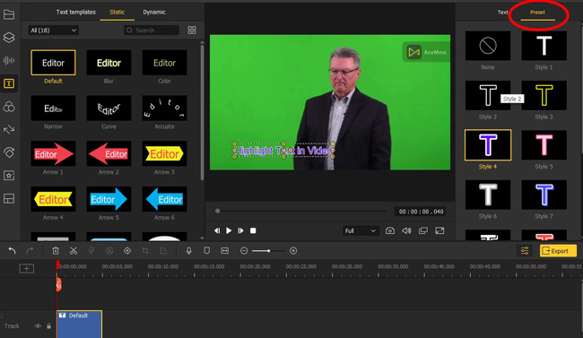 highlight text in video with acemovi