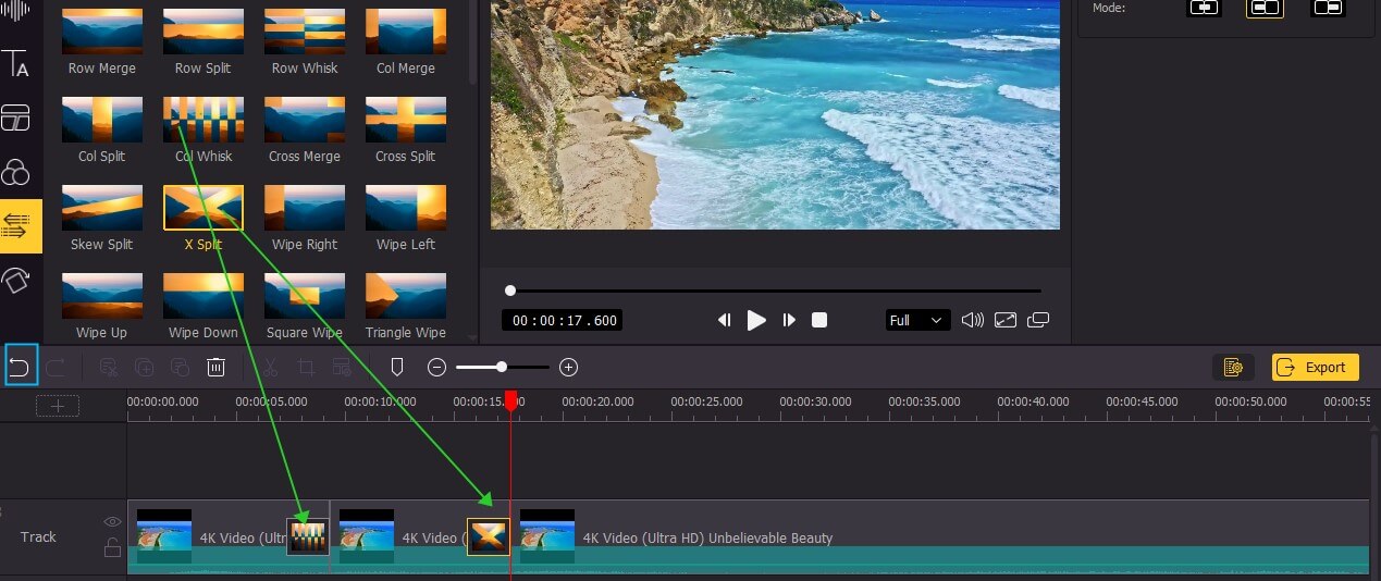 add transitions to video