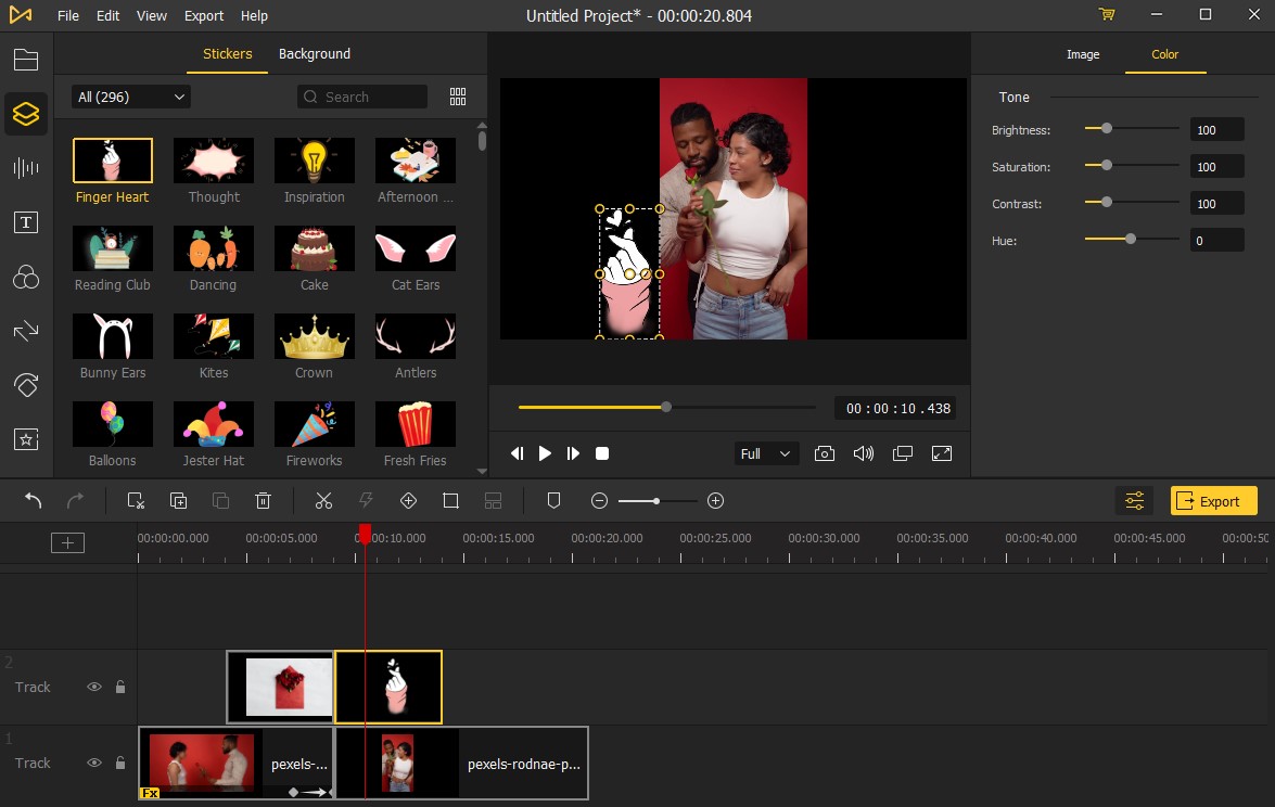 add sticker and transition to video