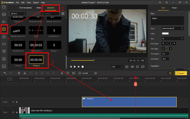 add a timer to a video in acemovi