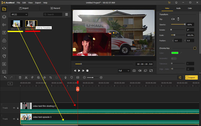 add two videos to the track of acemovi