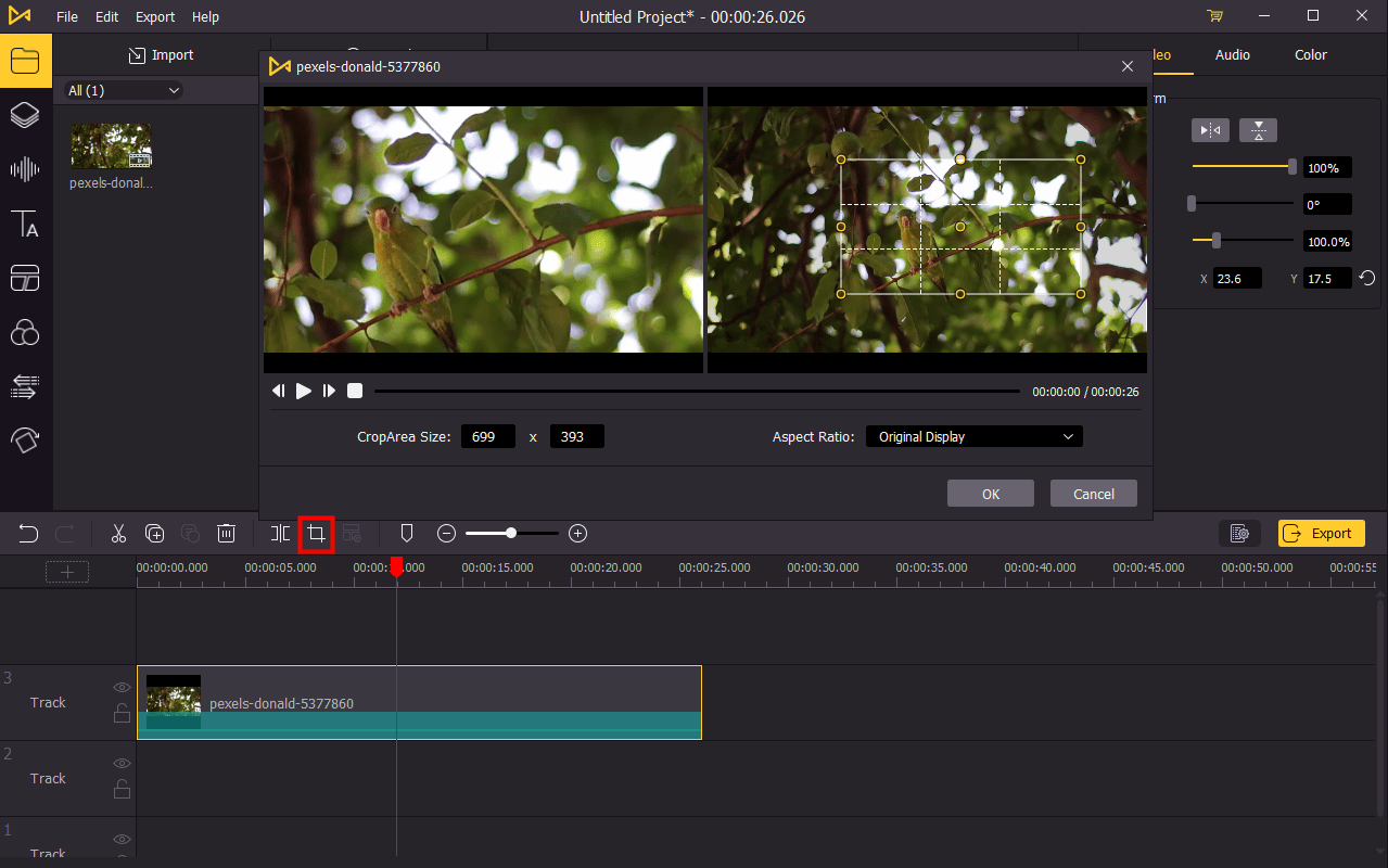 how to crop blue and green video