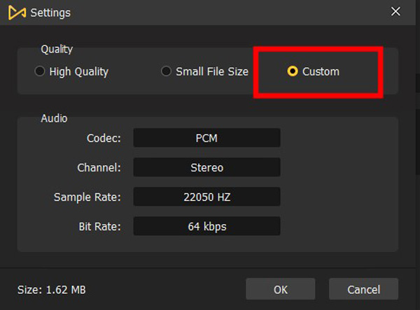 customize audio file size