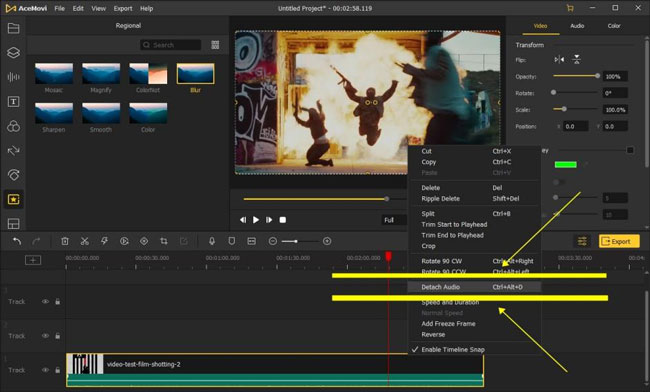 detach audio from video on windows 10 and mac in acemovi