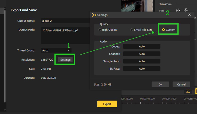 export and save settings