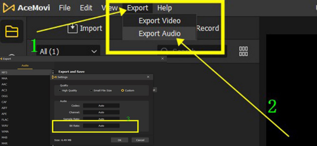 export audio file from acemovi