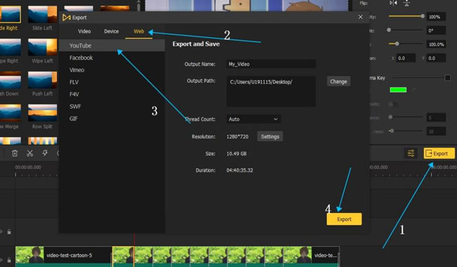 export at youtube format in acemovi