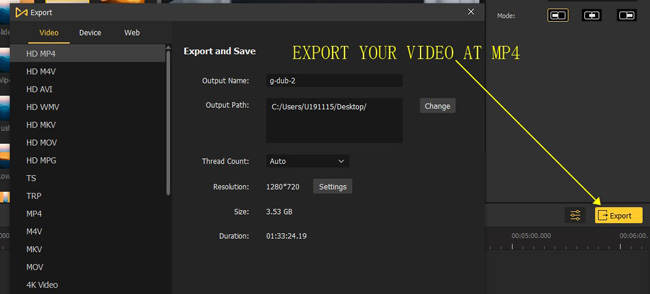 export video with personalized settings