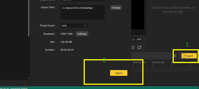 begin to export video and audio