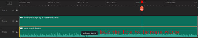 increase mp3 volume track from timeline with acemovi