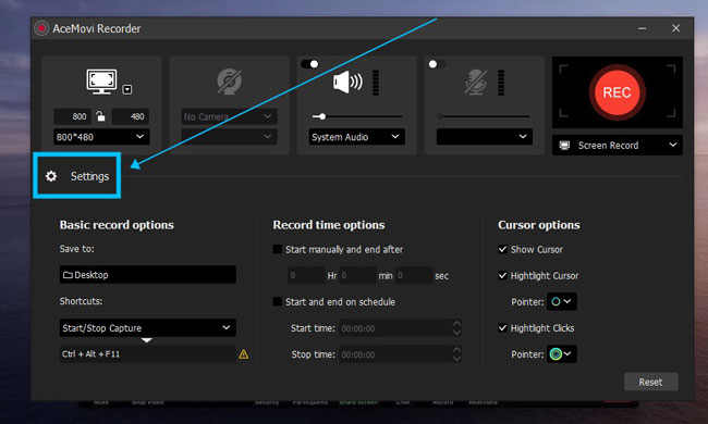 set the recording sytle in acemovi