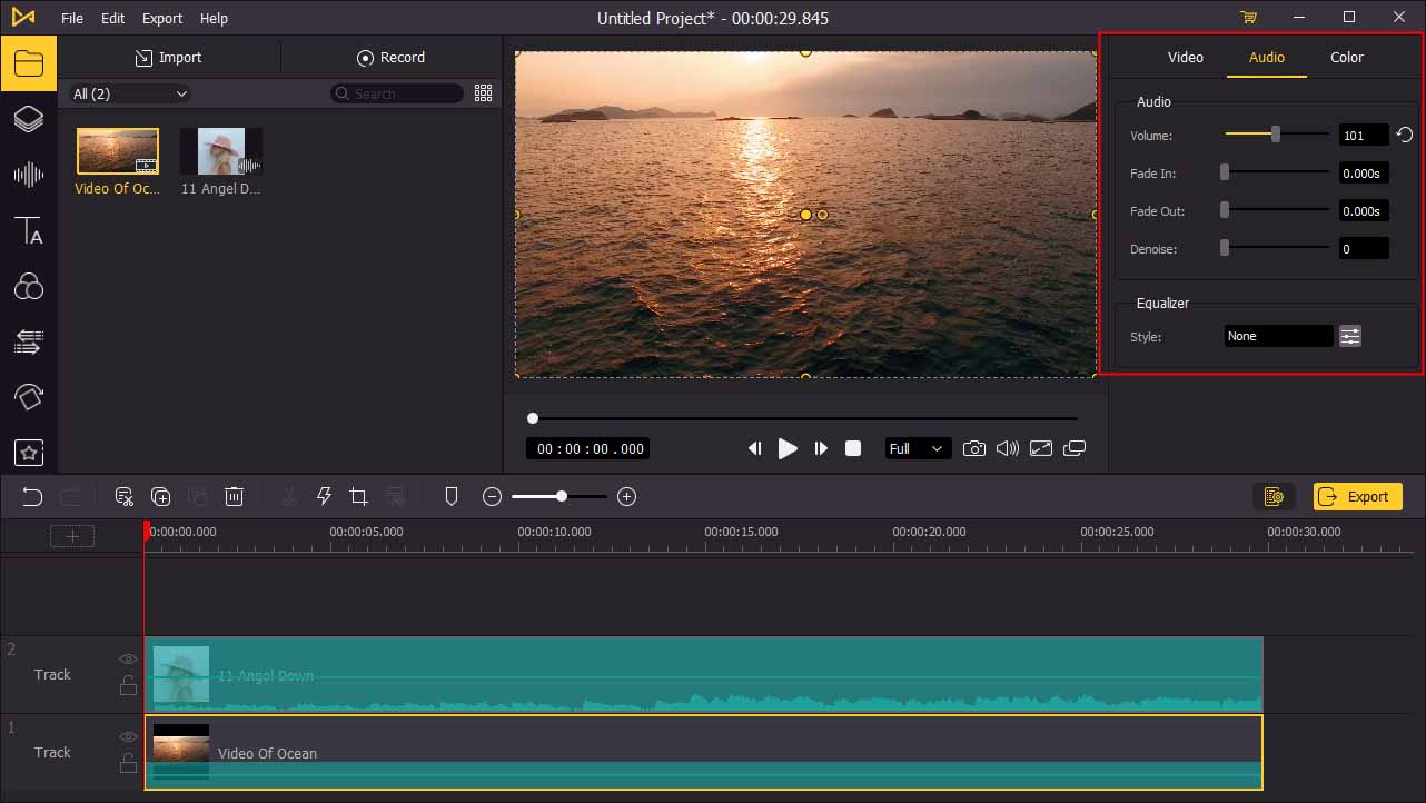 mute video file in lyric video maker