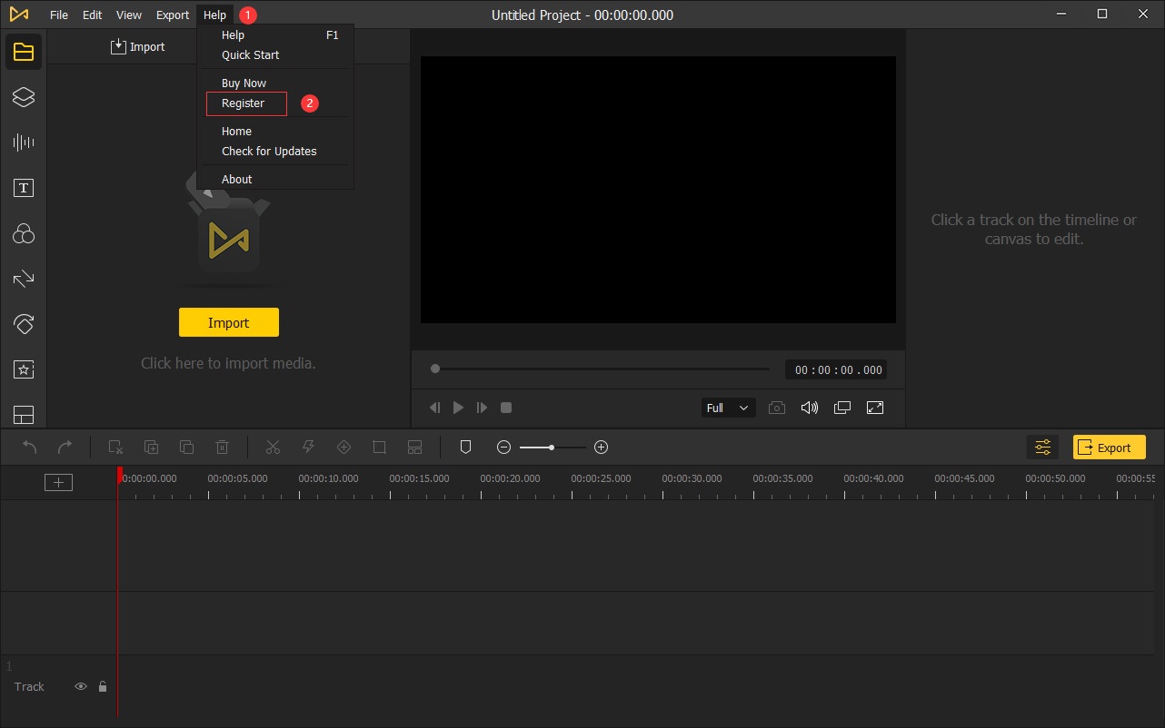 launch and register in acemovi 1080p video editor 60fps