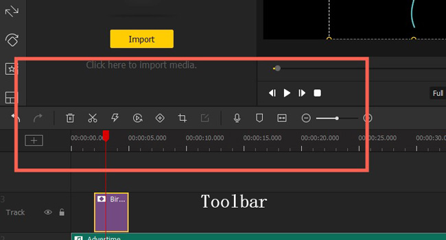 toolbar of acemovi easy video editing software
